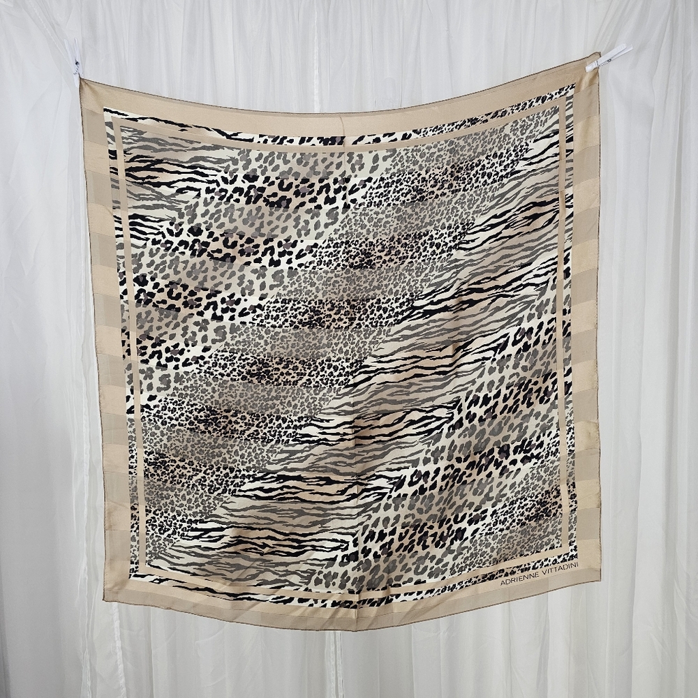 Adrienne Vittadini Mixed Animal Print Large Square Silk Scarf Leopard Zebra